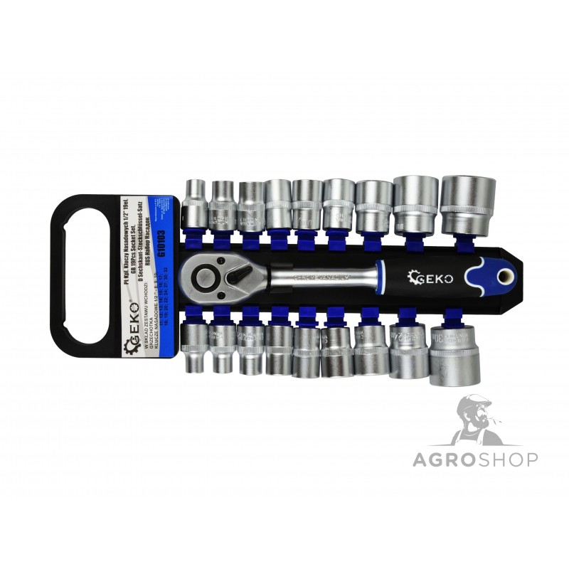 Padrunvõtmete komplekt GEKO 19-osaline, 1/2" Padrunvõtmete komplekt GEKO 19-osaline, 1/2"