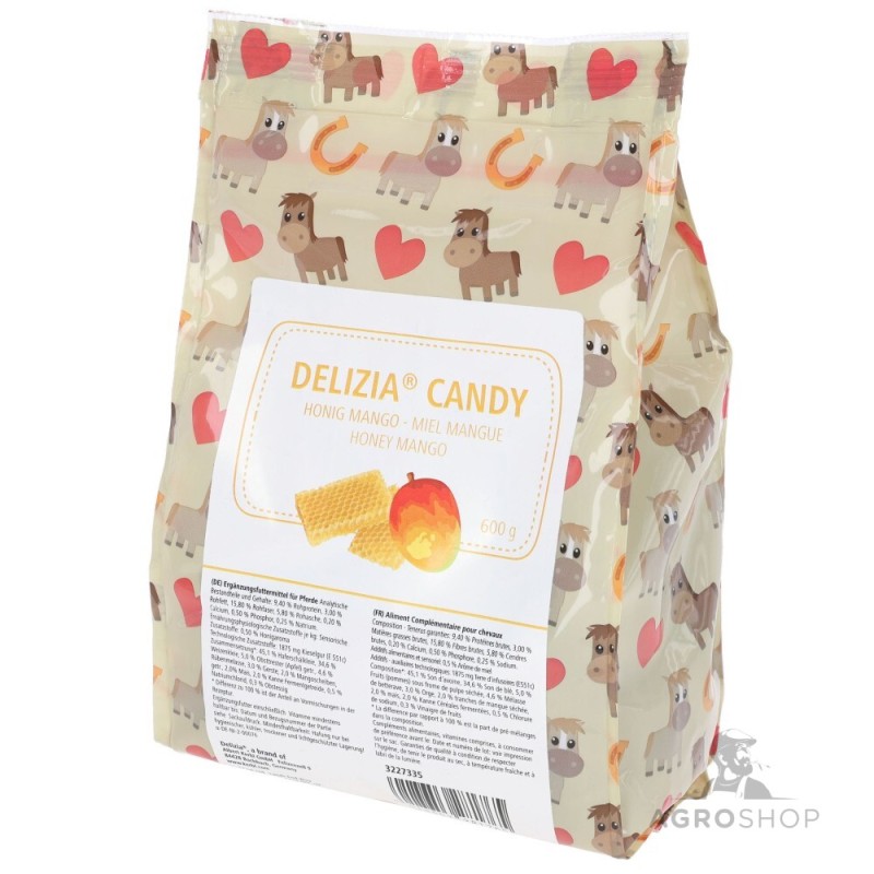 Hobuste maiustus Candy mee/mango 600g Delizia