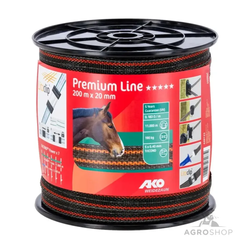 Elektrikarjuse taralint AKO Premium Plus 20mm/200m pruun