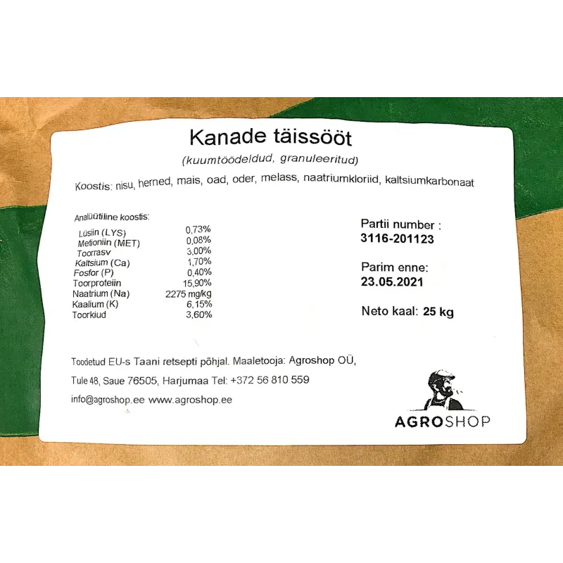 Kanade GMO-vaba täissööt AgroShop 25kg